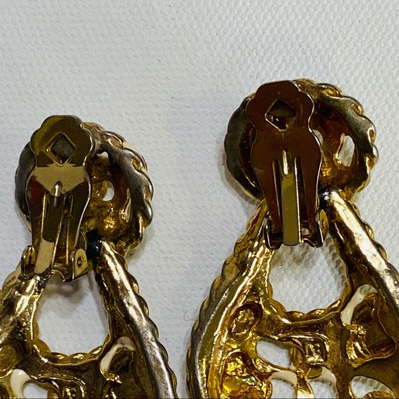 VINTAGE GORGEOUS DROP RHINESTONE STATEMENT COLORFUL COSTUME CLIP ON EARRINGS - Picture 11 of 12